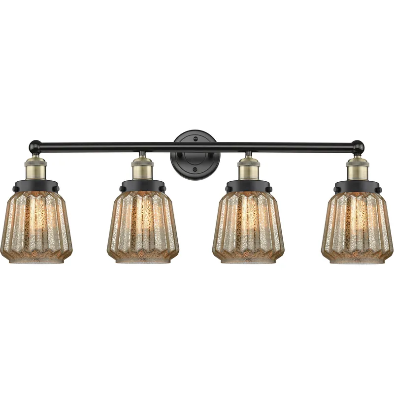 Chatham 4 Light 33.5 inch Black Antique Brass Bath Vanity Light Wall Light in Mercury Glass