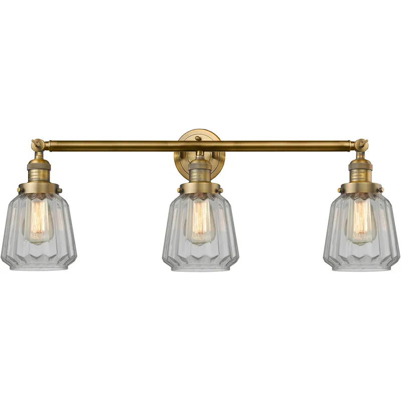 Franklin Restoration Chatham LED 30 inch Brushed Brass Bath Vanity Light Wall Light in Clear Glass, Franklin Restoration