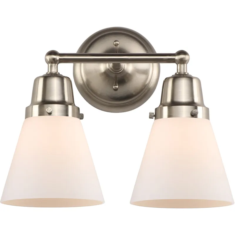 Aditi Small Cone 2 Light 14.25 inch Brushed Satin Nickel Bath Vanity Light Wall Light, Aditi