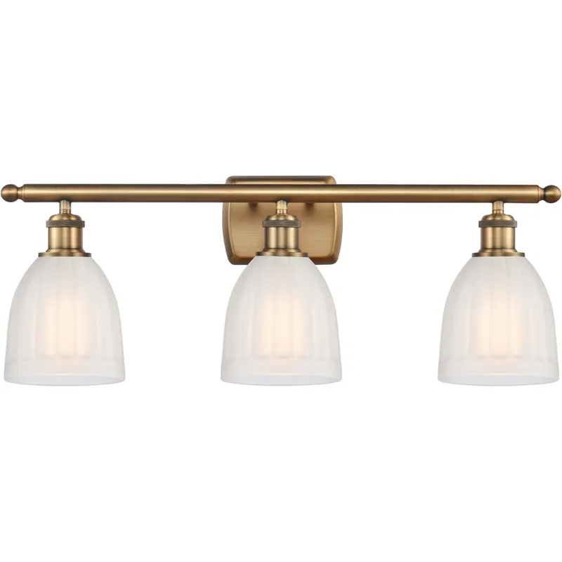 Ballston Brookfield 3 Light 26 inch Brushed Brass Bath Vanity Light Wall Light in White Glass, Ballston