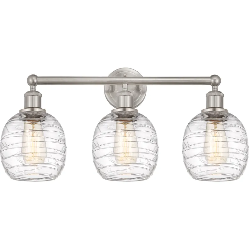 Edison Belfast 3 Light 24 inch Brushed Satin Nickel Bath Vanity Light Wall Light in Deco Swirl Glass