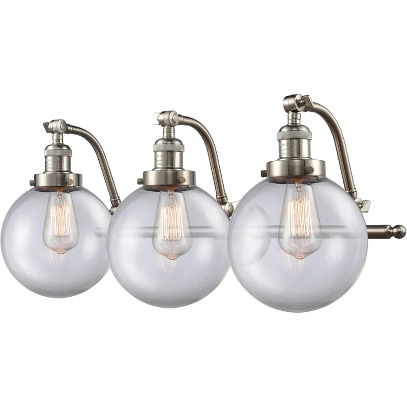 Franklin Restoration Large Beacon LED 28 inch Brushed Satin Nickel Bath Vanity Light Wall Light in Clear Glass, Franklin Restoration