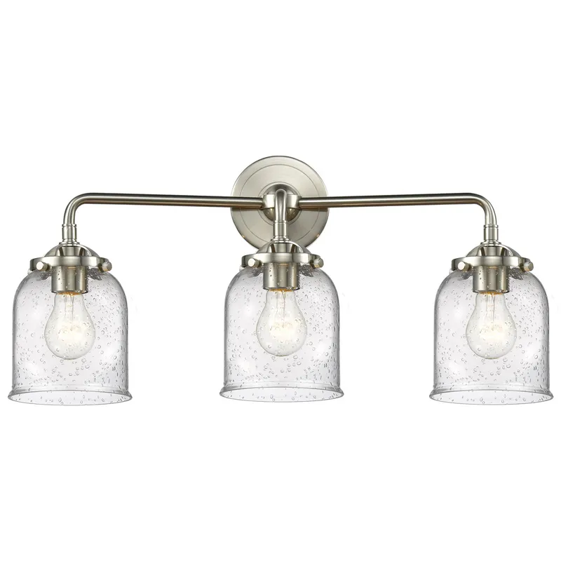 Nouveau Small Bell 3 Light 23 inch Black Antique Brass Bath Vanity Light Wall Light in Silver Plated Mercury Glass, Nouveau