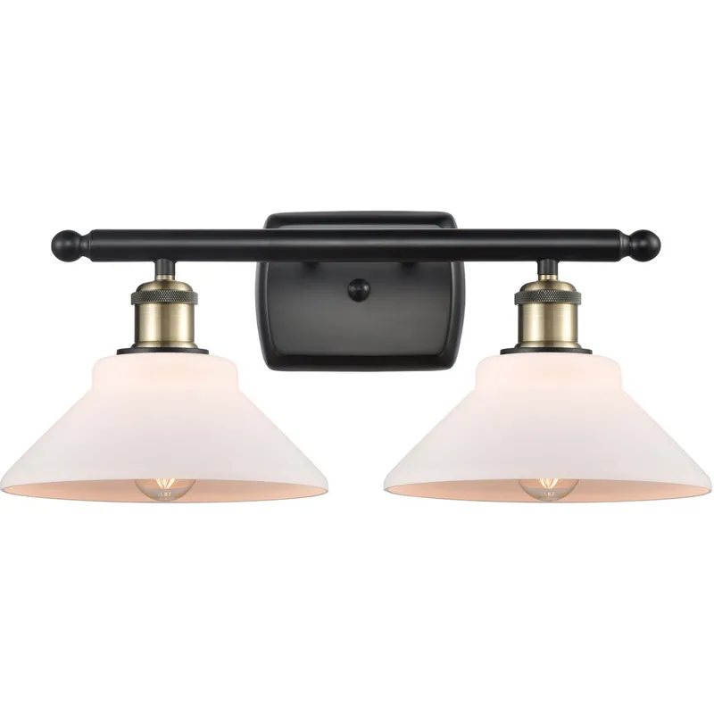 Ballston Orwell 2 Light 18 inch Black Antique Brass Bath Vanity Light Wall Light in Matte White Glass, Ballston