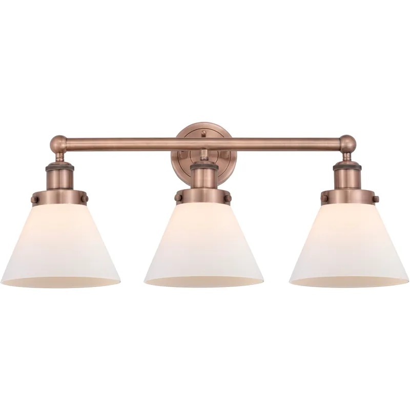 Cone 3 Light 25.75 inch Antique Copper Bath Vanity Light Wall Light in Matte White