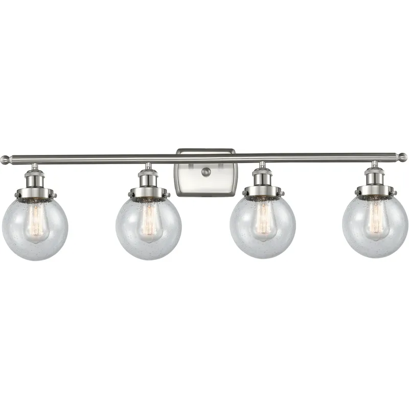 Ballston Beacon 4 Light 36 inch Brushed Satin Nickel Bath Vanity Light Wall Light in Seedy Glass, Ballston