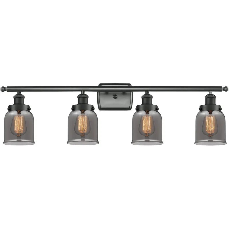 Ballston Small Bell LED 36 inch Matte Black Bath Vanity Light Wall Light in Plated Smoke Glass, Ballston