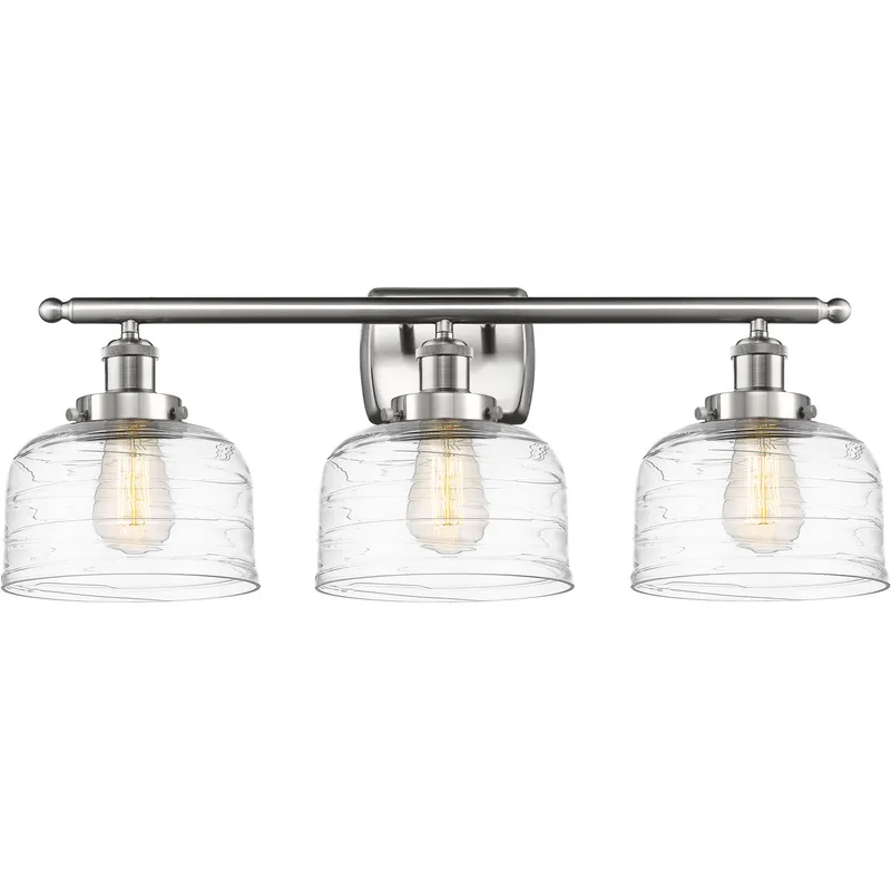 Ballston Bell LED 26 inch Brushed Satin Nickel Bath Vanity Light Wall Light in Clear Deco Swirl Glass