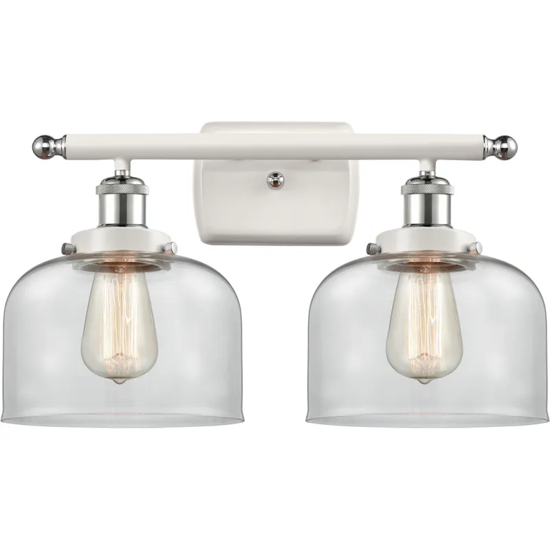Ballston Large Bell 2 Light 16 inch White and Polished Chrome Bath Vanity Light Wall Light in Clear Glass