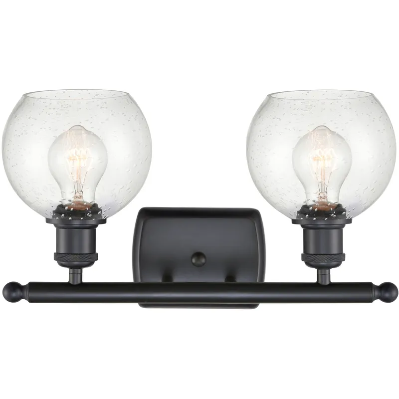 Ballston Athens 2 Light 16 inch Matte Black Bath Vanity Light Wall Light in Seedy Glass
