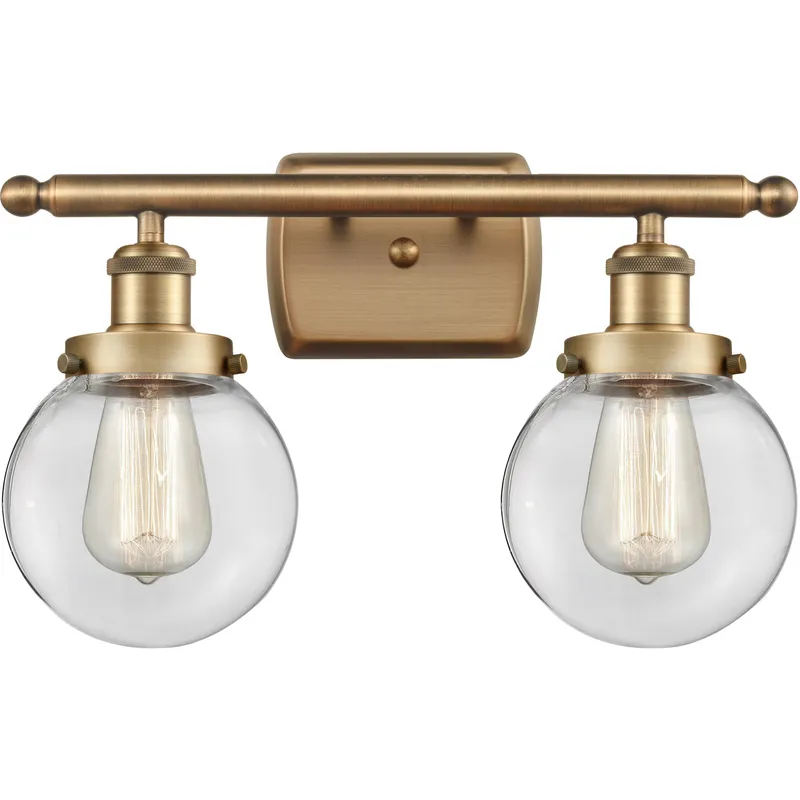 Ballston Beacon 2 Light 16 inch Brushed Brass Bath Vanity Light Wall Light in Clear Glass