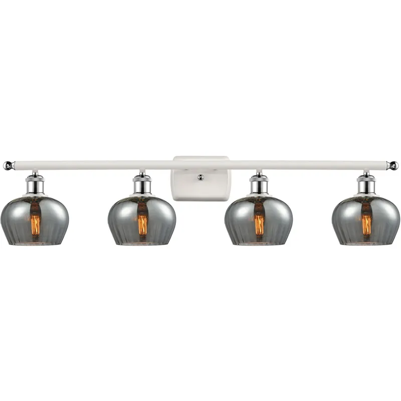 Ballston Fenton 4 Light 36 inch White and Polished Chrome Bath Vanity Light Wall Light in Plated Smoke Glass, Ballston