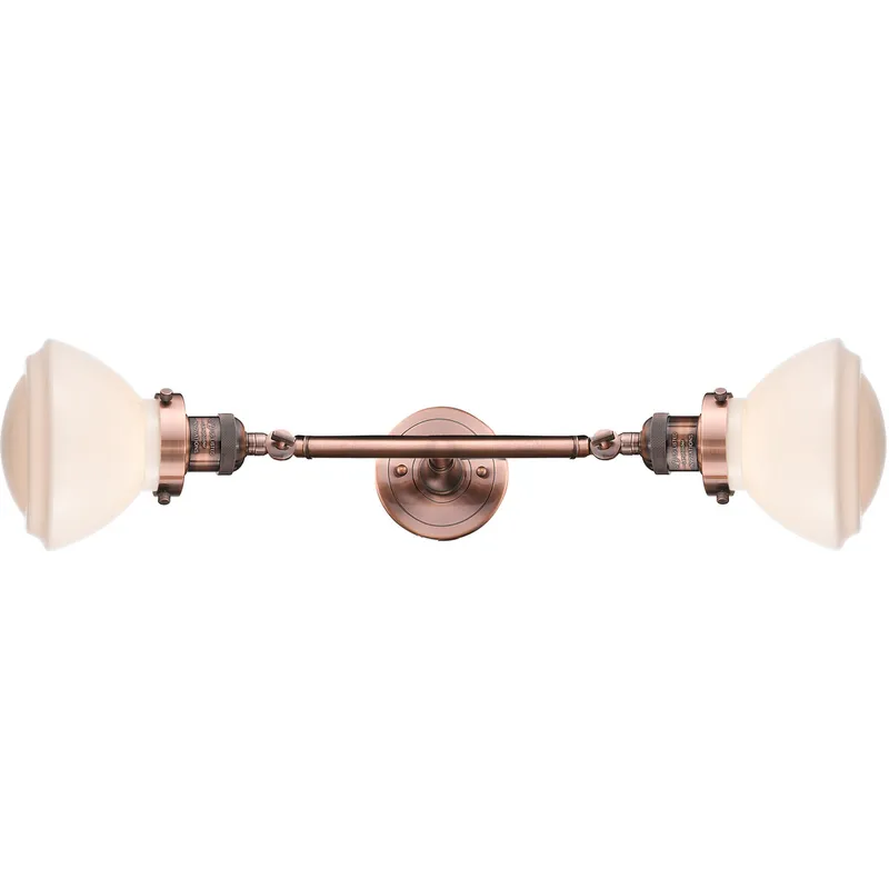 Franklin Restoration Olean 2 Light 7 inch Antique Copper Bath Vanity Light Wall Light in Matte White Glass, Franklin Restoration