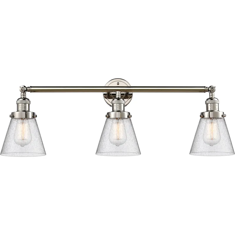 Franklin Restoration Small Cone LED 30 inch Polished Nickel Bath Vanity Light Wall Light in Seedy Glass, Franklin Restoration