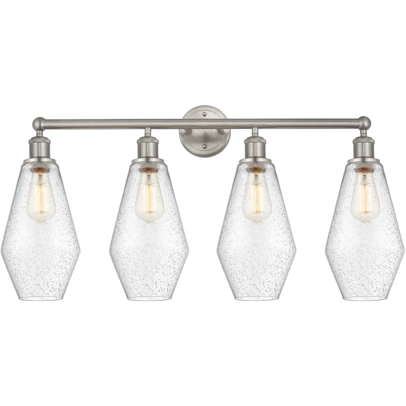 Cindyrella 4 Light 34 inch Brushed Satin Nickel Bath Vanity Light Wall Light in Seedy Glass