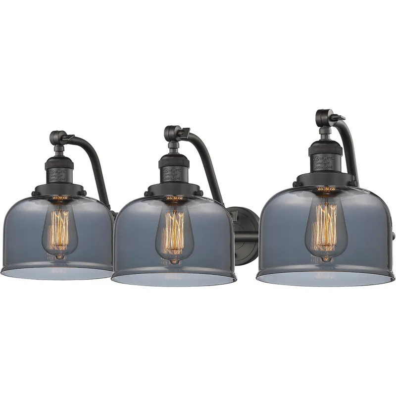 Franklin Restoration Large Bell LED 28 inch Oil Rubbed Bronze Bath Vanity Light Wall Light in Plated Smoke Glass, Franklin Restoration