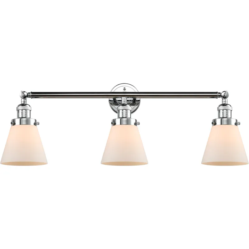 Franklin Restoration Small Cone LED 30 inch Polished Chrome Bath Vanity Light Wall Light in Matte White Glass, Franklin Restoration