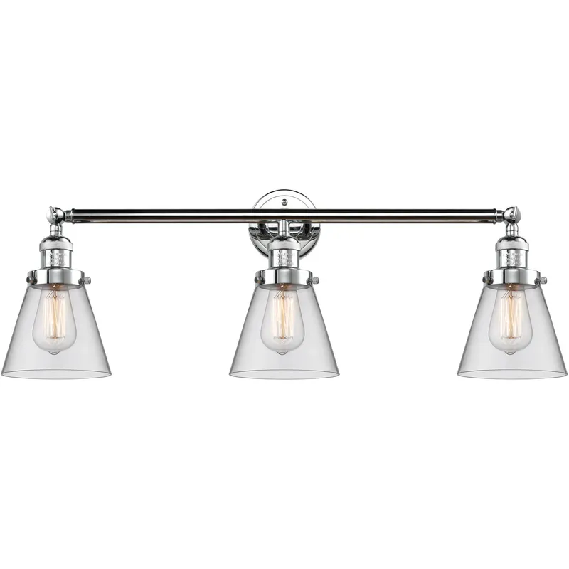 Franklin Restoration Small Cone LED 30 inch Polished Chrome Bath Vanity Light Wall Light in Clear Glass, Franklin Restoration