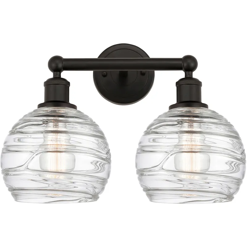Athens Deco Swirl 2 Light 17 inch Oil Rubbed Bronze Bath Vanity Light Wall Light in Clear Deco Swirl Glass