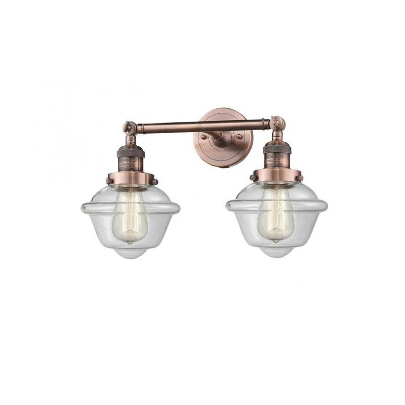 Franklin Restoration Small Oxford 2 Light 17 inch Antique Copper Bath Vanity Light Wall Light in Clear Glass, Franklin Restoration