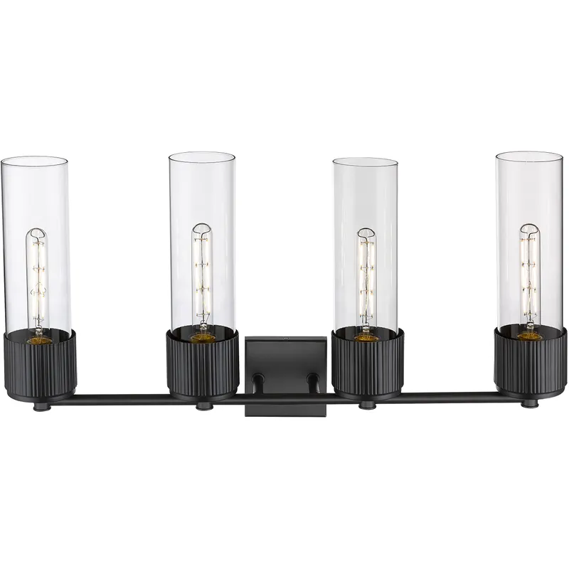 Bolivar 4 Light 31 inch Matte Black Bath Vanity Light Wall Light in Clear Glass