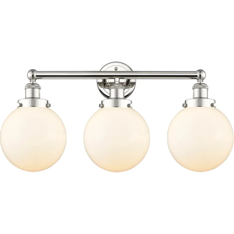 Beacon 3 Light 24.5 inch Polished Nickel Bath Vanity Light Wall Light in Matte White
