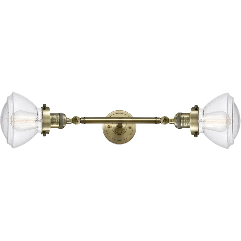 Franklin Restoration Olean 2 Light 7 inch Antique Brass Bath Vanity Light Wall Light in Incandescent, Seedy Glass, Franklin Restoration