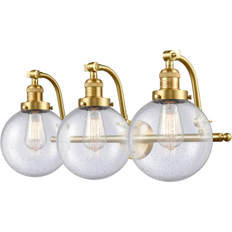 Franklin Restoration Large Beacon LED 28 inch Satin Gold Bath Vanity Light Wall Light in Seedy Glass, Franklin Restoration