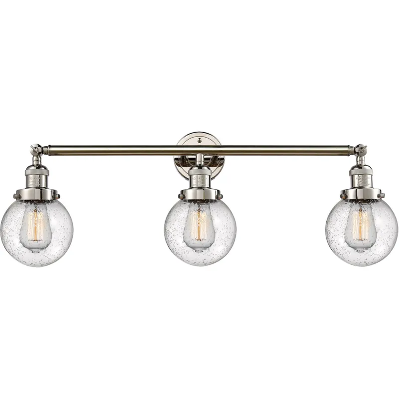 Franklin Restoration Beacon LED 30 inch Polished Nickel Bath Vanity Light Wall Light in Seedy Glass, Franklin Restoration