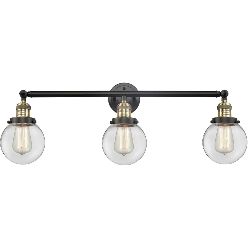 Franklin Restoration Beacon LED 30 inch Black Antique Brass Bath Vanity Light Wall Light in Clear Glass, Franklin Restoration