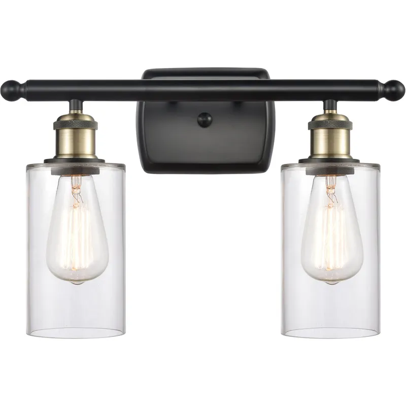 Ballston Clymer 2 Light 16 inch Black Antique Brass Bath Vanity Light Wall Light in Clear Glass, Ballston