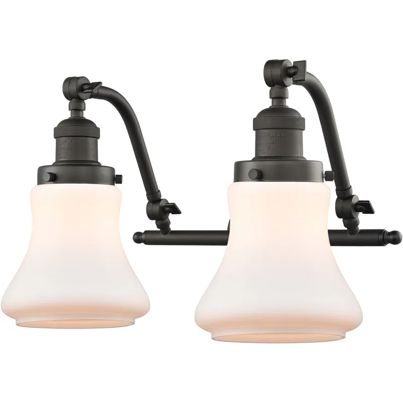 Franklin Restoration Bellmont 2 Light 18 inch Oil Rubbed Bronze Bath Vanity Light Wall Light in Matte White Glass, Franklin Restoration