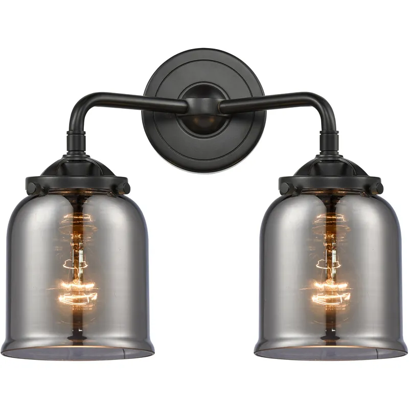 Nouveau Small Bell 2 Light 13 inch Oil Rubbed Bronze Bath Vanity Light Wall Light in Light Smoke Glass, Nouveau