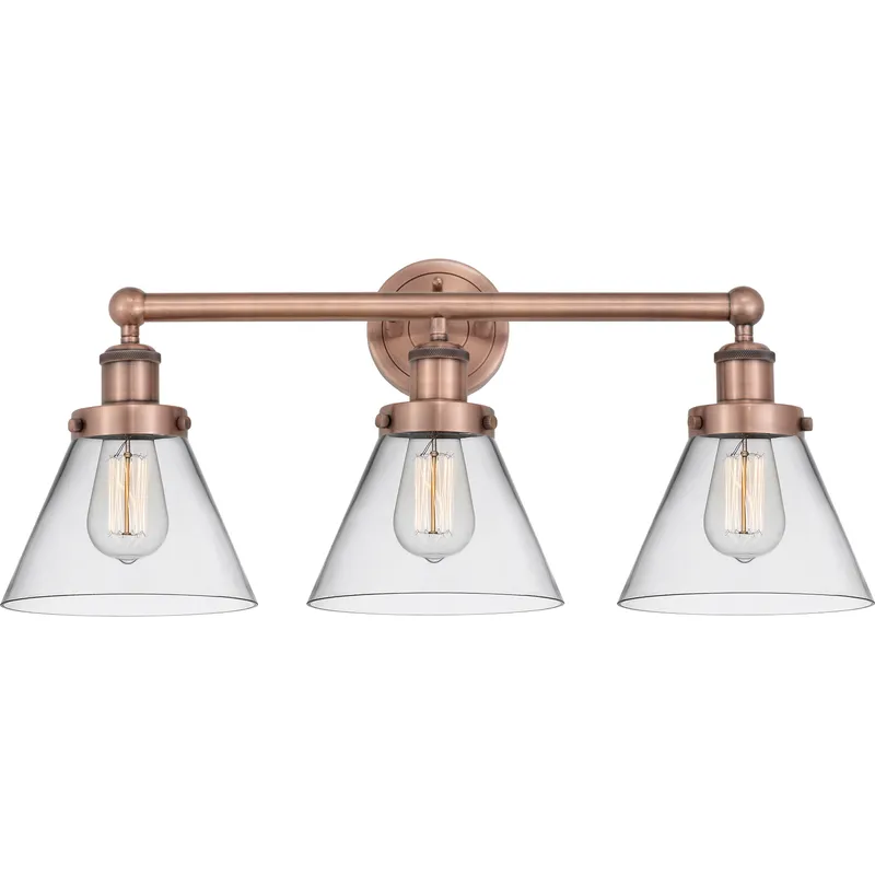 Cone 3 Light 25.75 inch Antique Copper Bath Vanity Light Wall Light in Clear