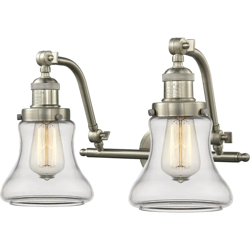 Franklin Restoration Bellmont 2 Light 18 inch Brushed Satin Nickel Bath Vanity Light Wall Light in Clear Glass, Franklin Restoration