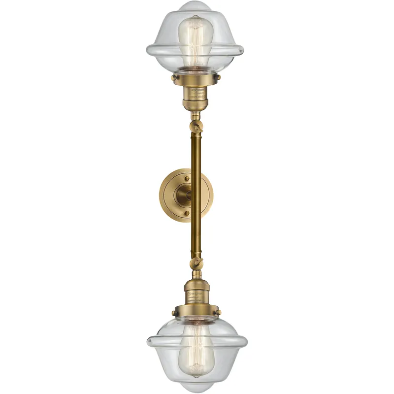 Franklin Restoration Small Oxford 2 Light 17 inch Brushed Brass Bath Vanity Light Wall Light in Clear Glass, Franklin Restoration