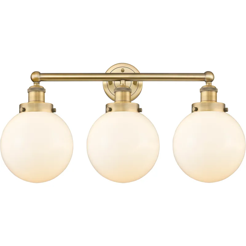 Beacon 3 Light 24.5 inch Brushed Brass Bath Vanity Light Wall Light in Matte White