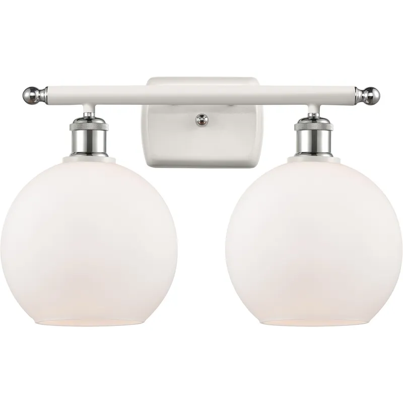 Ballston Athens 2 Light 16 inch White and Polished Chrome Bath Vanity Light Wall Light in Matte White Glass, Ballston