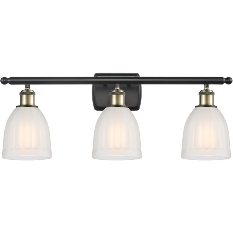 Ballston Brookfield 3 Light 26 inch Black Antique Brass Bath Vanity Light Wall Light in White Glass, Ballston
