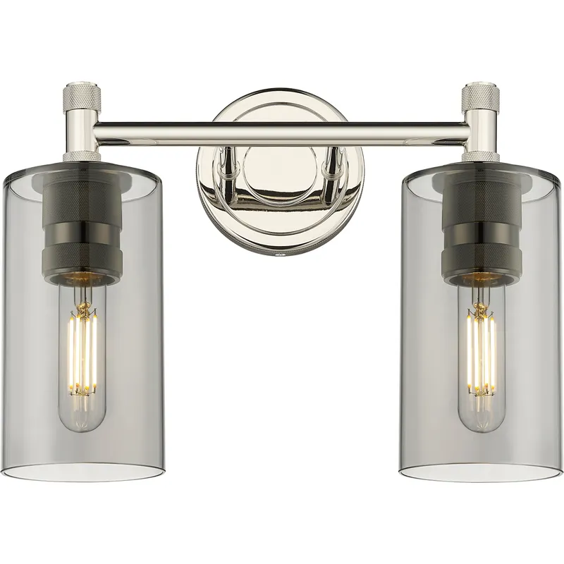 Downtown Urban Crown Point 2 Light 13.88 inch Polished Nickel Bath Vanity Light Wall Light in Light Smoke Glass