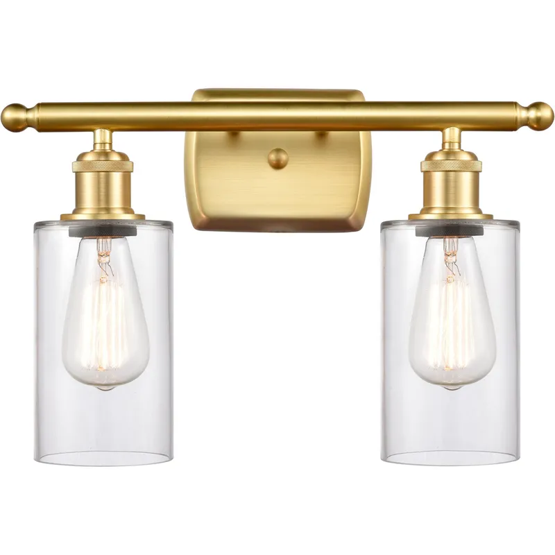 Ballston Clymer 2 Light 16 inch Satin Gold Bath Vanity Light Wall Light in Clear Glass, Ballston