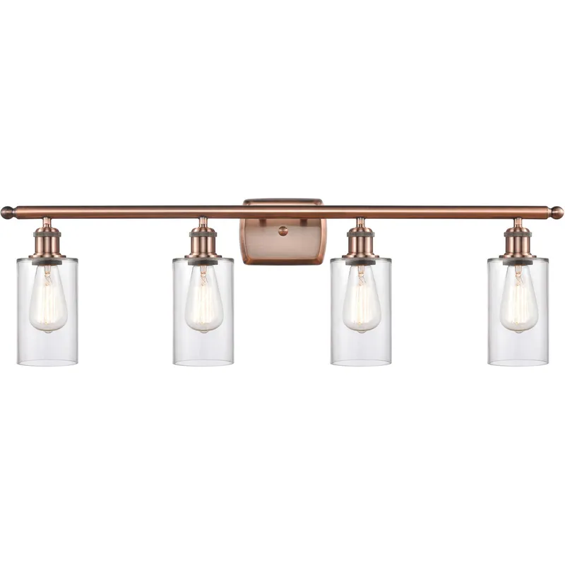 Ballston Clymer LED 36 inch Antique Copper Bath Vanity Light Wall Light in Clear Glass, Ballston