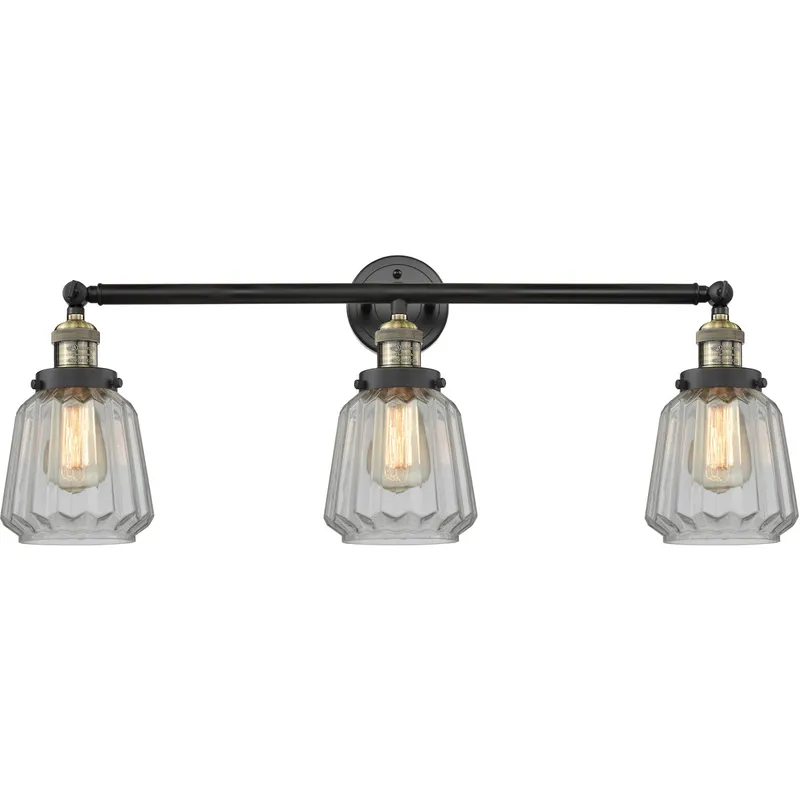 Franklin Restoration Chatham LED 30 inch Black Antique Brass Bath Vanity Light Wall Light in Clear Glass, Franklin Restoration