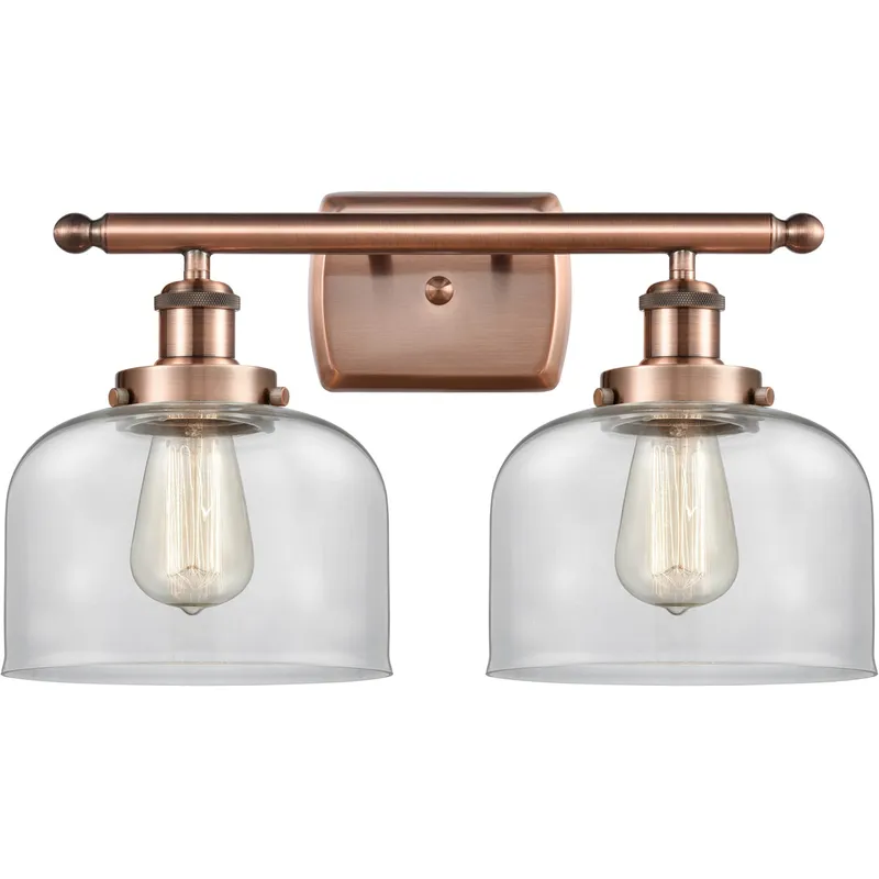 Ballston Large Bell 2 Light 16 inch Antique Copper Bath Vanity Light Wall Light in Clear Glass