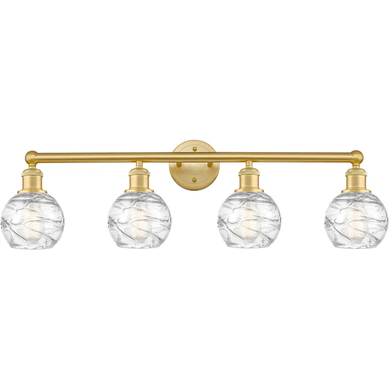 Athens Deco Swirl 4 Light 33 inch Satin Gold Bath Vanity Light Wall Light in Clear Deco Swirl
