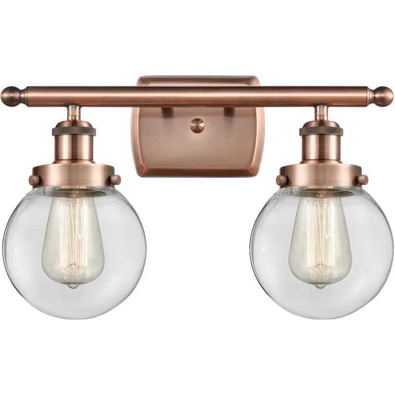 Ballston Beacon 2 Light 16 inch Antique Copper Bath Vanity Light Wall Light in Clear Glass