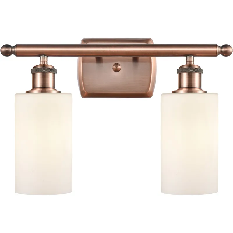 Ballston Clymer 2 Light 16 inch Antique Copper Bath Vanity Light Wall Light in Matte White Glass, Ballston