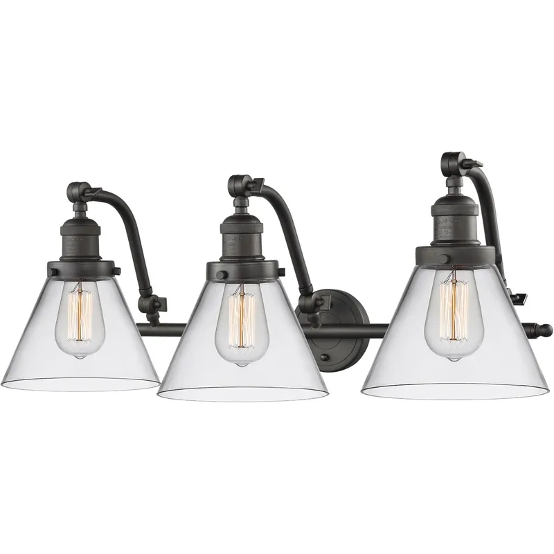 Franklin Restoration Large Cone LED 28 inch Oil Rubbed Bronze Bath Vanity Light Wall Light in Clear Glass, Franklin Restoration