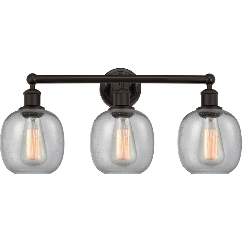Edison Belfast 3 Light 24 inch Oil Rubbed Bronze Bath Vanity Light Wall Light in Seedy Glass