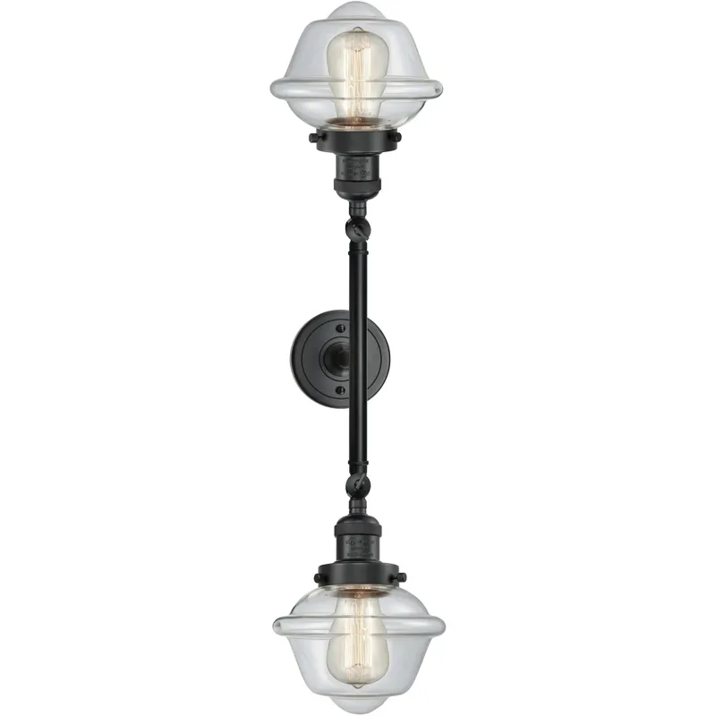 Franklin Restoration Small Oxford 2 Light 17 inch Matte Black Bath Vanity Light Wall Light in Clear Glass, Franklin Restoration